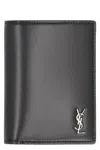 Saint Laurent Tiny Cassandre Leather Card Holder In Black
