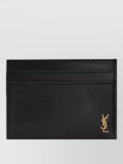 Saint Laurent Tiny Cassandre Leather Card Holder Logo In White