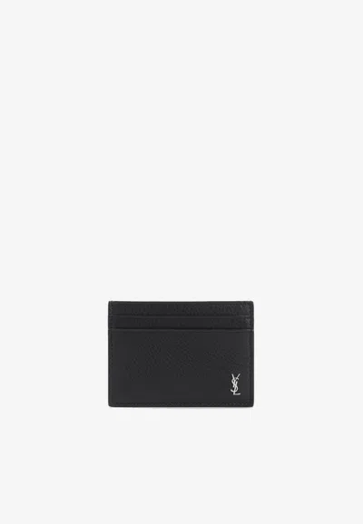 Saint Laurent Tiny Cassandre Leather Cardholder In Black
