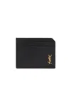 Saint Laurent Tiny Cassandre Leather Cardholder In Black