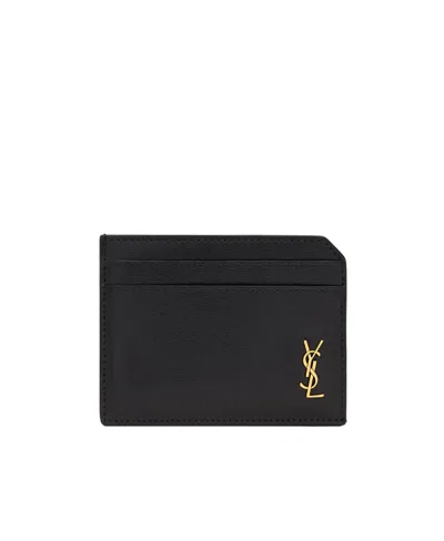 Saint Laurent Tiny Cassandre Leather Cardholder In Black