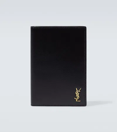 Saint Laurent Tiny Cassandre Leather Passport Holder In Black
