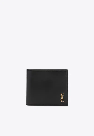 Saint Laurent Tiny Cassandre Leather Wallet In Black