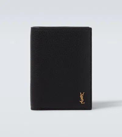 Saint Laurent Tiny Cassandre Leather Wallet In Black