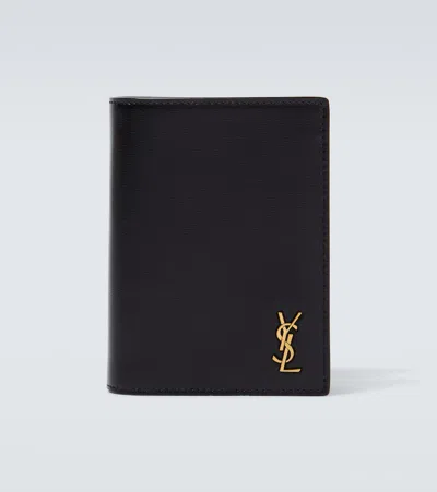 Saint Laurent Tiny Cassandre Leather Passport Holder In Black