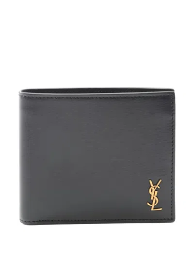 Pre-owned Saint Laurent Tiny Cassandre Logo Bi-fold Wallet In Black