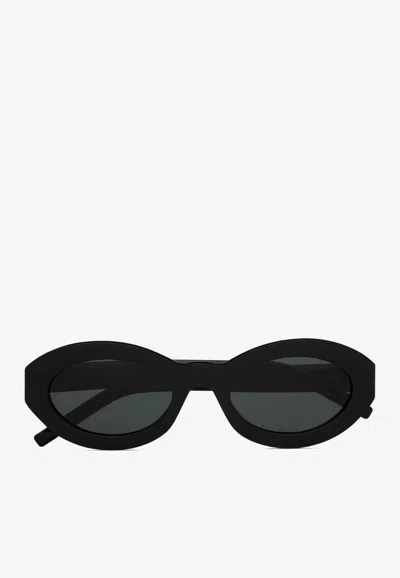 Saint Laurent Tiny Cassandre Oval Sunglasses In Black