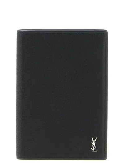Saint Laurent Tiny Cassandre Passport Holder In Black