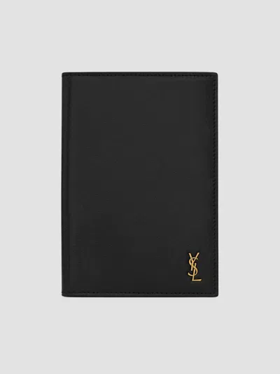 Saint Laurent Tiny Cassandre Passport Holder In Smooth Leather In Black