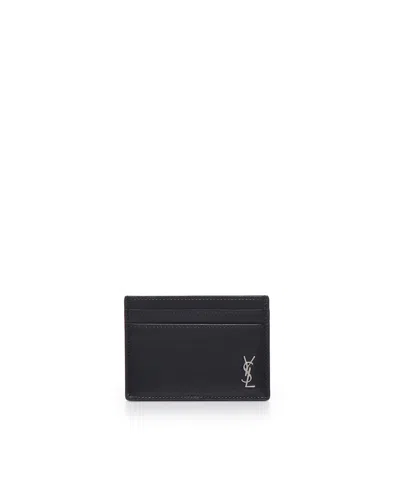 Saint Laurent Tiny Cassandre Wallet In Calfskin In Black
