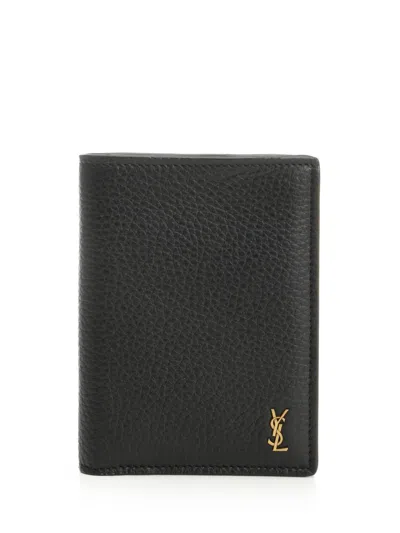 Saint Laurent Tiny Cassandre Wallets Black In Gray