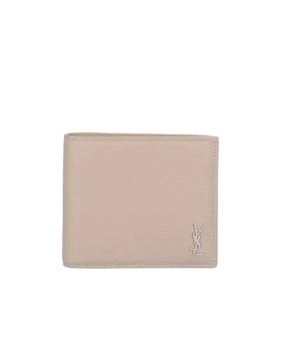 Saint Laurent Tiny Cassandre East/west Wallet In Grained Leather In Nude