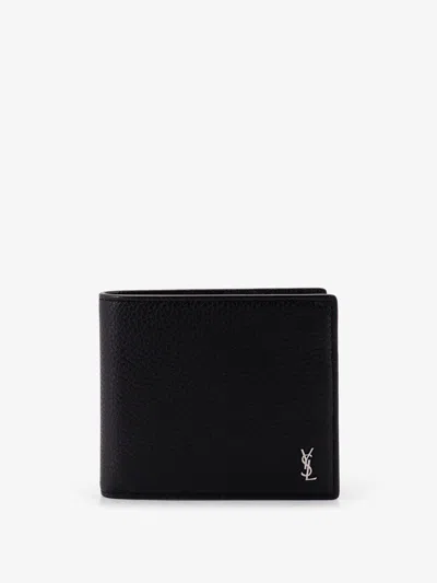 Saint Laurent Tiny Hammered Leather Wallet In Black