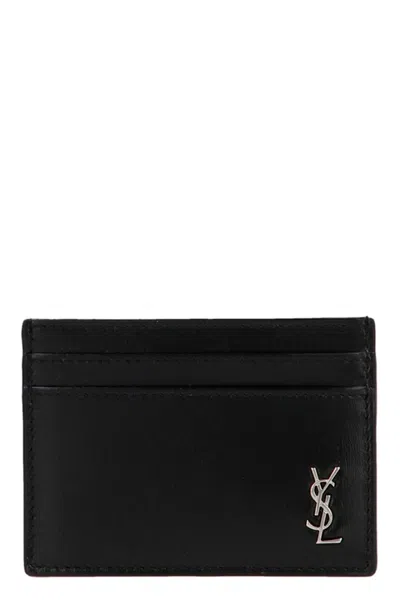 Saint Laurent 'tiny Monogram' Card Holder In Black