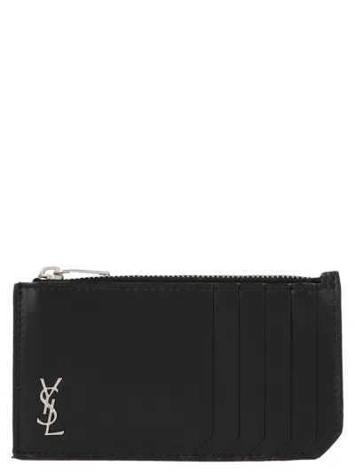 Saint Laurent Tiny Monogram Cardholder In Black