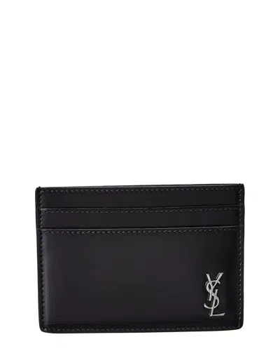 Saint Laurent Tiny Monogram Leather Card Case In Black