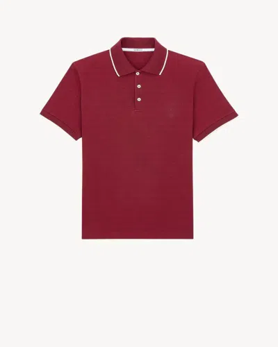 Saint Laurent Tipped-collar Cotton Polo In Bordeaux