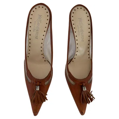 Pre-owned Saint Laurent Tom Ford For Yves  Rive Gauche Leather Mules Ysl Eu 38 In Brown