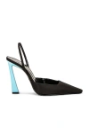 Saint Laurent Tom Satin Halter Slingback Pumps In Nero & Heavenly Blue