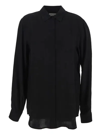 Saint Laurent Silk Logo Shirt In Black