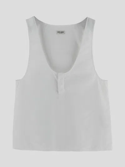 Saint Laurent Women's Henley Dinghy Top In White