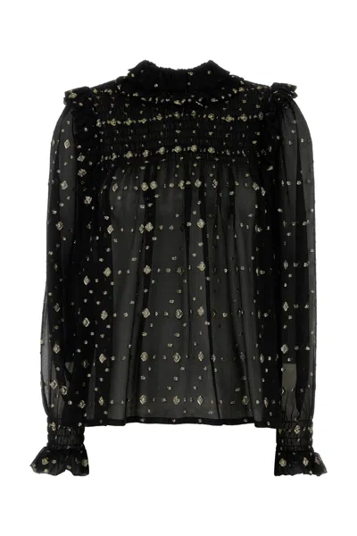 SAINT LAURENT BLUSA IN CREPE RICAMATO  DONNA