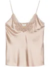 Saint Laurent Women's Lace Trim Top In Beige