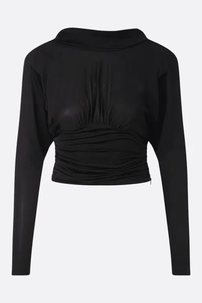Saint Laurent Cowl-neck Semi-sheer Woven Top In Black