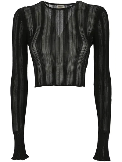 Saint Laurent Extra Fine Viscose Long Sleeve Top In Noir