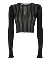Saint Laurent Extra Fine Viscose Long Sleeve Top In Black