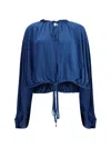 Saint Laurent Ruffled Satin-jersey Blouse In Blue