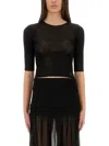Saint Laurent Cassandre Cropped Knit Top In Black