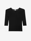Saint Laurent Semi-sheer Crewneck Top With Cassandre In Black