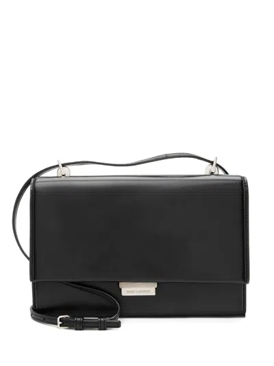 Pre-owned Saint Laurent Top-flap Leather Satchel Bag In Black