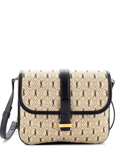 Pre-owned Saint Laurent Top Flap Satchel Monogram All Over Canvas And Leather Small Crossbody Bag In Blue