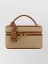 Saint Laurent Top Handle Canvas Handbag With Leather Trim In Neutral