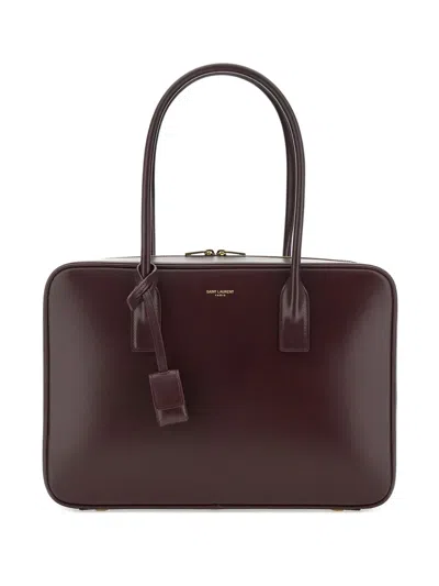 Saint Laurent Sac De Jour Bauletto Leather Tote Bag In Burgundy
