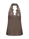 Saint Laurent Lace-embellished Silk Top In Brown