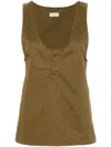 Saint Laurent Cotton And Linen Twill Tank Top In Kaki