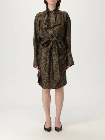 Saint Laurent Pussy-bow Belted Paisley-print Silk-twill Mini Dress In Green