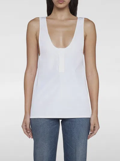 Saint Laurent White Sleeveless Satin-finish Silk Top In Beige