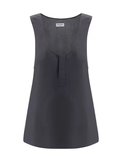 Saint Laurent Scoop-neck Silk Tank Top In Medium Blue