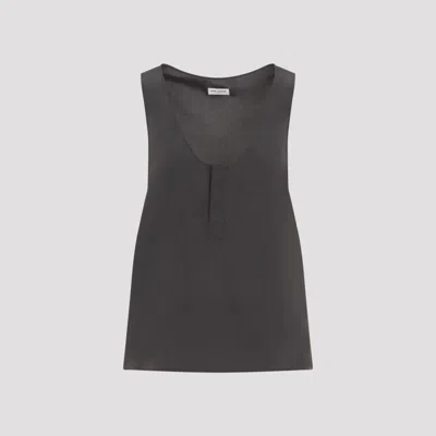 Saint Laurent Scoop-neck Silk Tank Top In Medium Blue