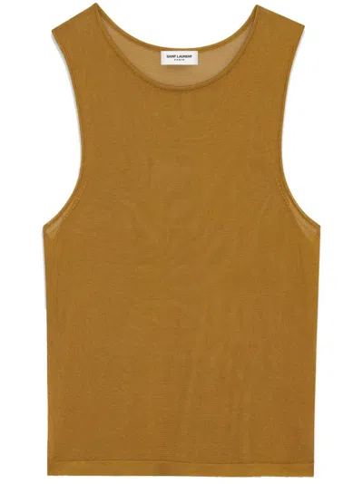 Saint Laurent Sleeveless Relaxed-fit Top In Viscose In Brown