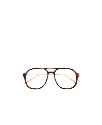 Saint Laurent Tortoiseshell-effect Pilot-frame Glasses In Black