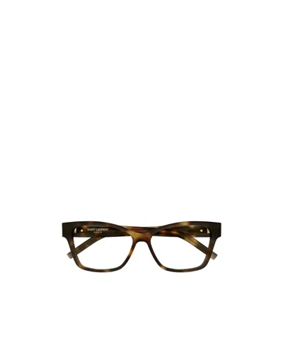 Saint Laurent Tortoiseshell-effect Rectangle-frame Glasses In Brown