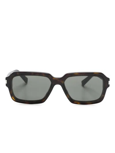 Saint Laurent Tortoiseshell-effect Rectangle-frame Sunglasses In Brown