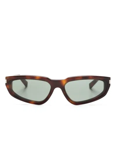 Saint Laurent Tortoiseshell-effect Rectangle-frame Sunglasses In Brown