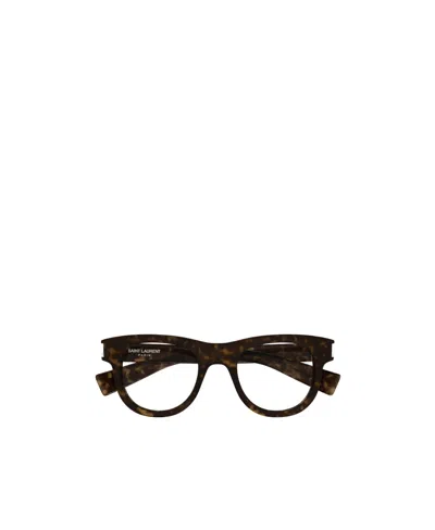 Saint Laurent Tortoiseshell-effect Round-frame Glasses In Black