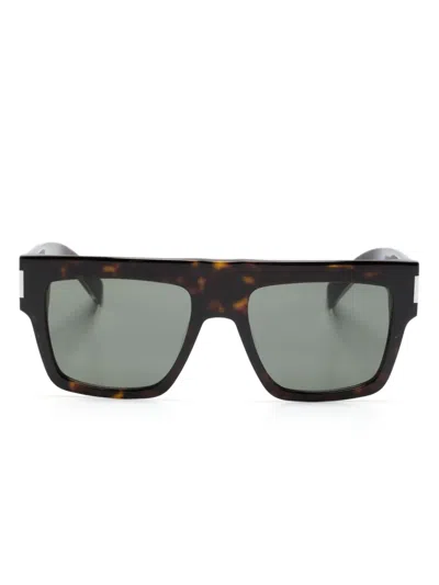 Saint Laurent Tortoiseshell-effect Wellington-frame Sunglasses In Brown